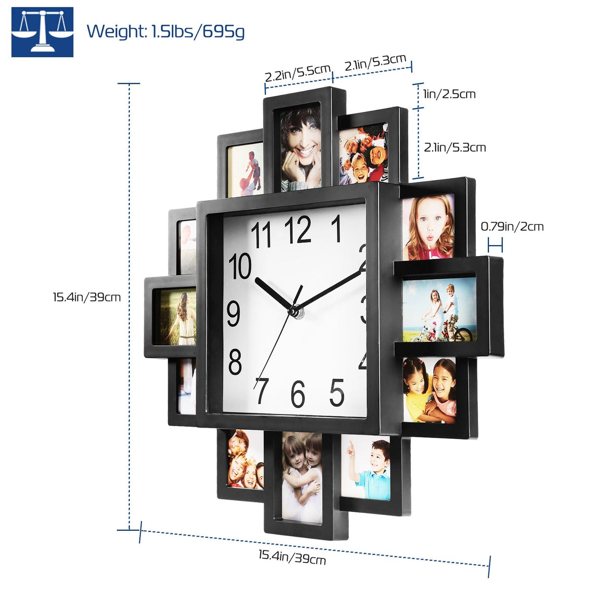 Photo Frame Clock with 12-Picture Display