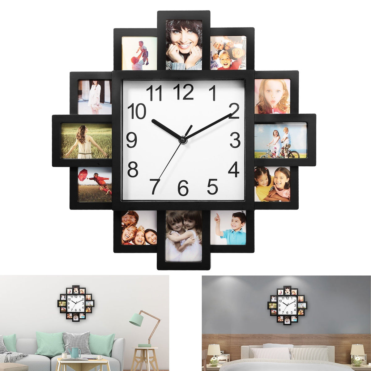 Photo Frame Clock with 12-Picture Display