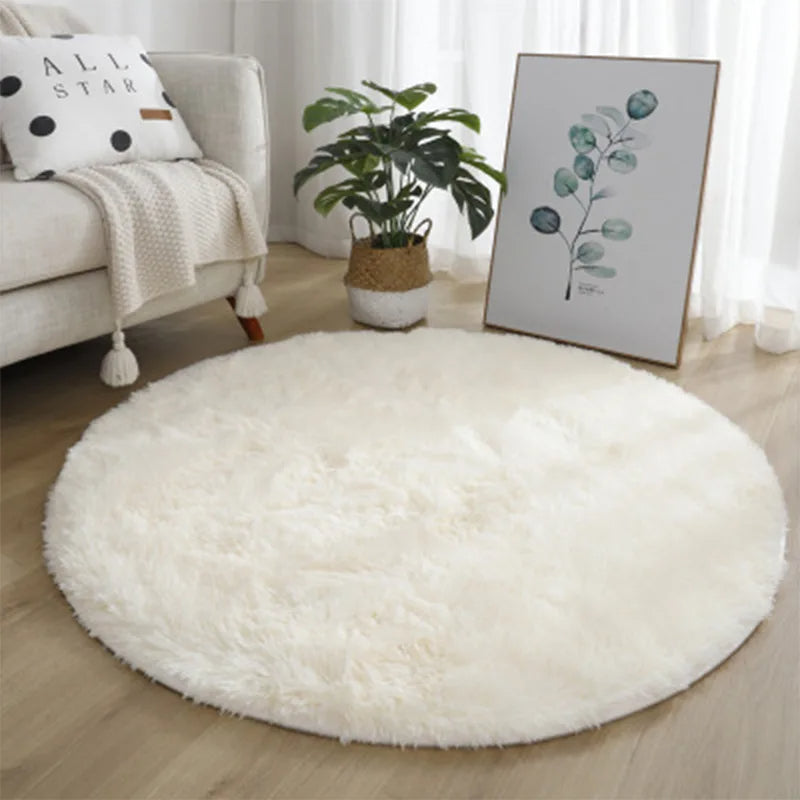 Super Soft Plush Round White Rug