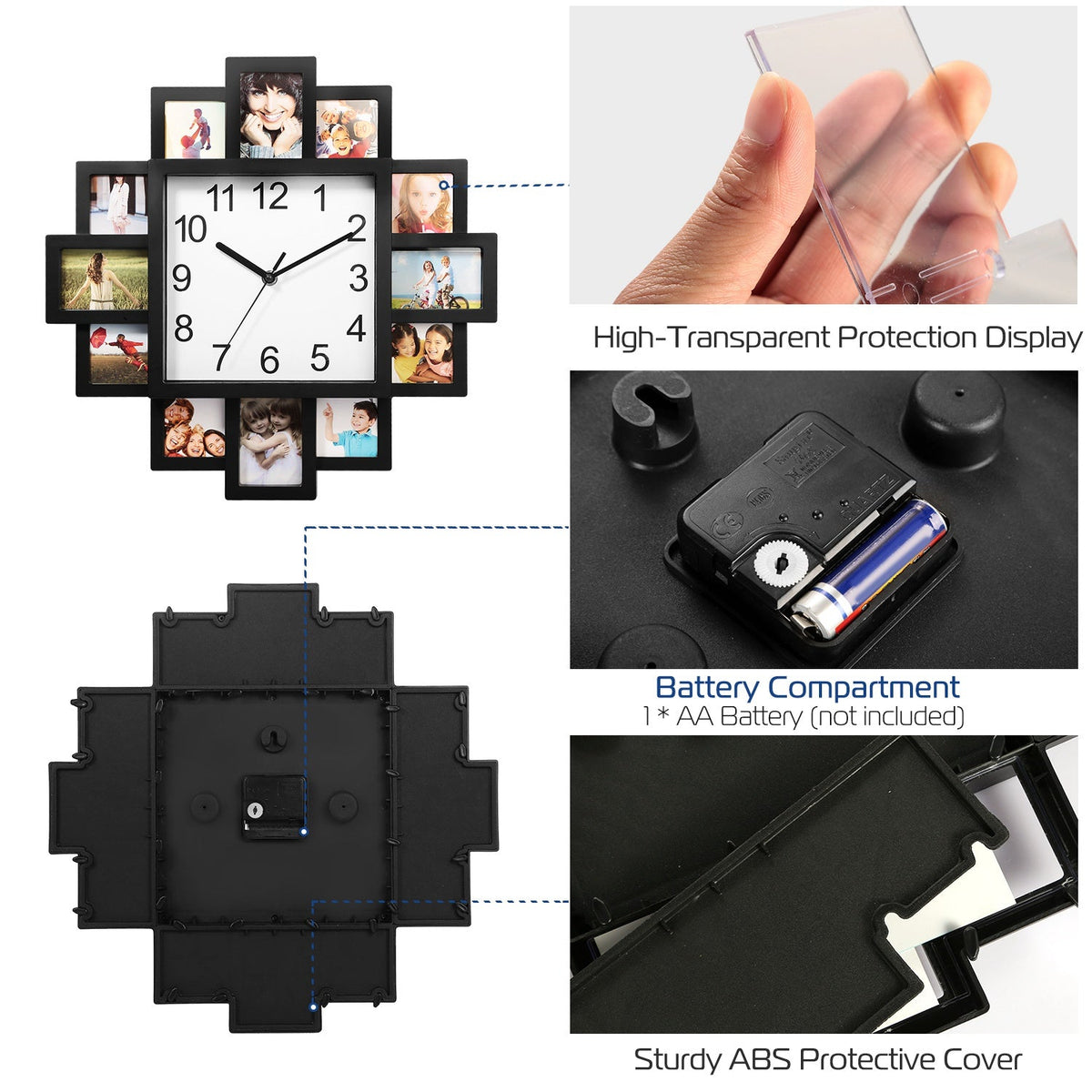 Photo Frame Clock with 12-Picture Display