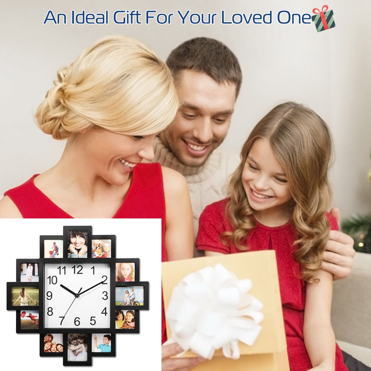 Photo Frame Clock with 12-Picture Display