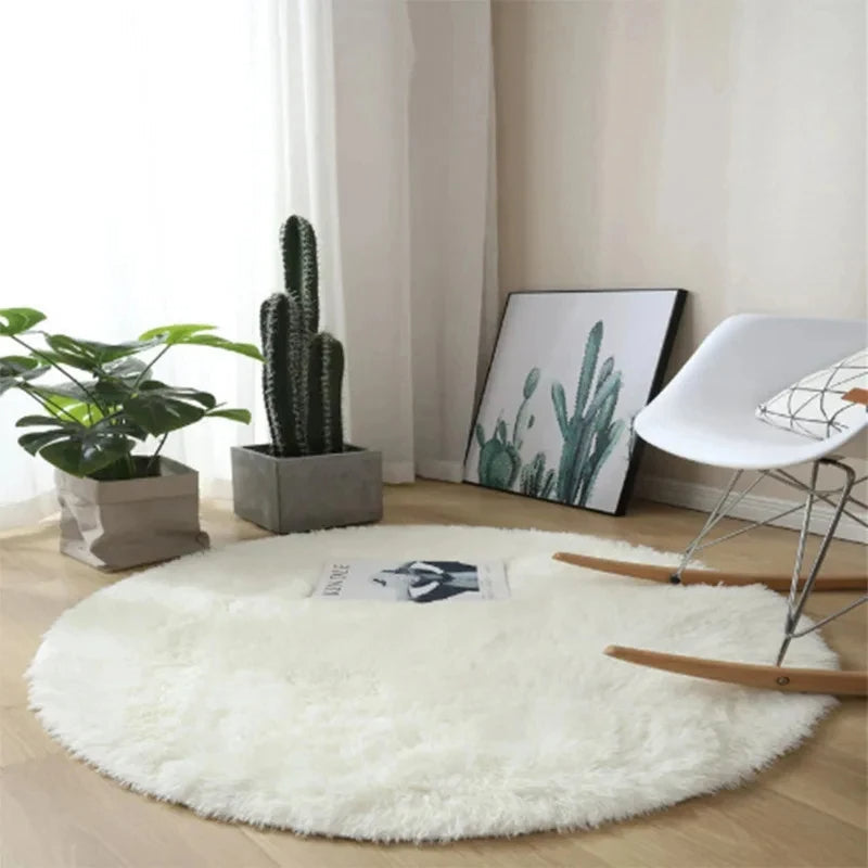 Super Soft Plush Round White Rug